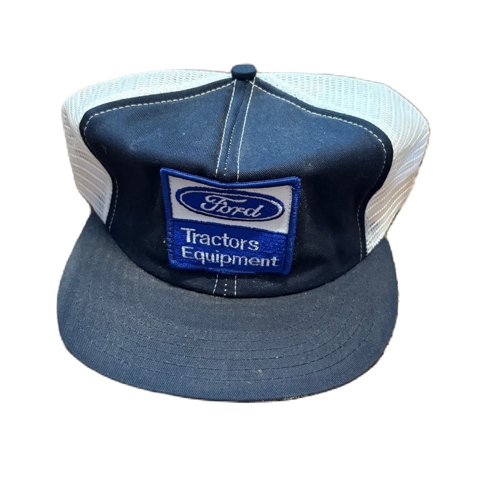 Vintage Ford Tractors Patch Blue White Trucker Hat SnapBack Mesh 90s